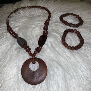 Dark Brown Wooden Necklace with bracelets.